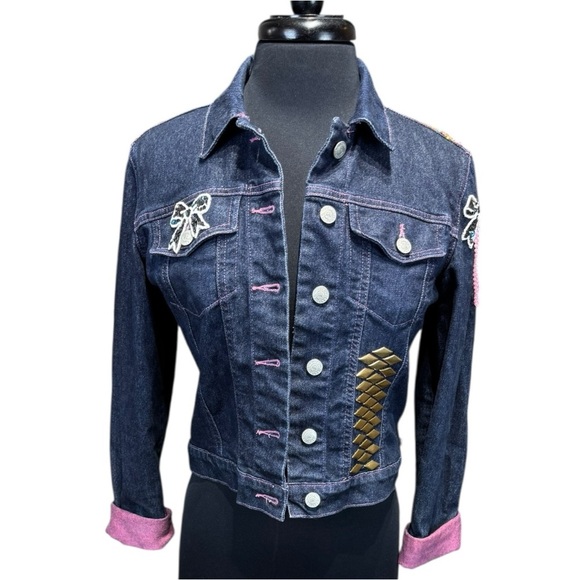 Vintage Polo Jeans Co “Stay Gold” Embellished Cropped Denim Jacket Size S - Picture 6 of 8